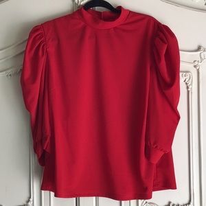 NWOT Plus size puff sleeve red mock neck blouse shirt 3X stretch